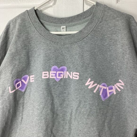 Positive Sweatshirt Love Begins Within Plus Size Pullover Sweatshirt Gray 4X - Picture 2 of 10